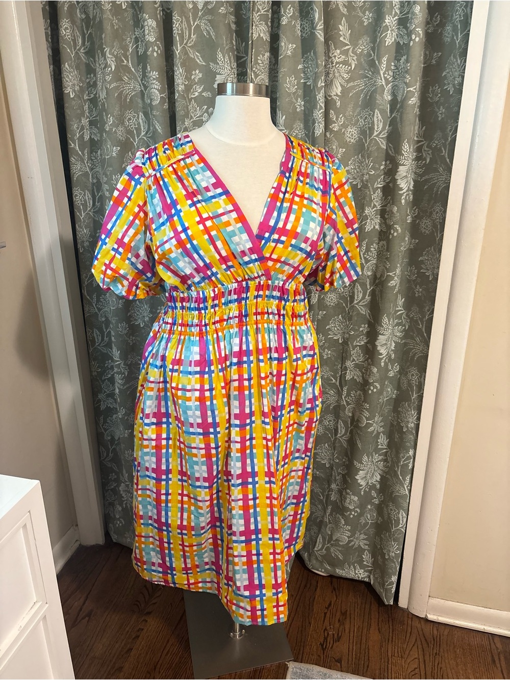 Never Worn First Love Multicolor Plaid V-Neck Midi Dress